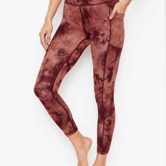 NWT VS VICTORIAS SECRET TIE DYE BROWN BURGUNDY LEGGINGS HIGH WAIST POCKETS 2 XS - Picture 2 of 10